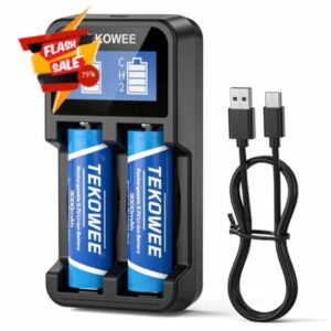 3.7 Volt Rechargeable Battery Button-top with 18650 Charger