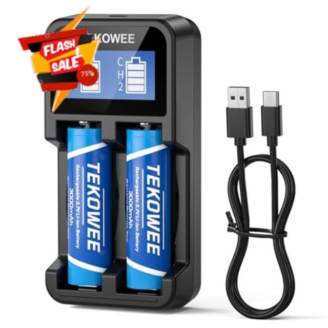 3.7 Volt Rechargeable Battery Button-top with 18650 Charger