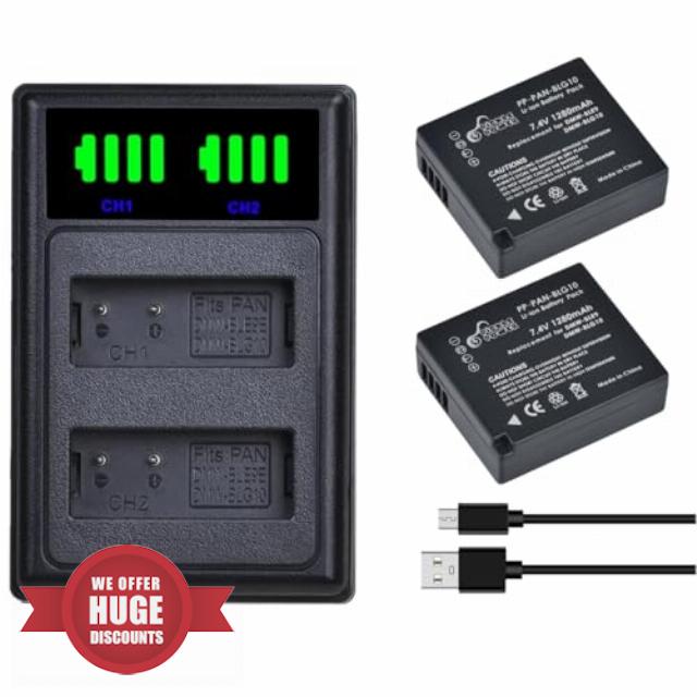 Pickle Power 2x DMW-BLG10 DMW-BLE9E DMW-BLG10E Battery and Charger for Panasonic Lumix DC-TZ90 TZ99 TZ95 G100 DMC-TZ80 GX80 GF3 GX9 LX100 LX100II TZ100 TZ200 GX7 ZS6