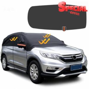 Half Car Cover Waterproof Ninonly 210D Universal Car Covers Waterproof All Weather Protection from Rain Dust Sun Leaves for Windshield Black