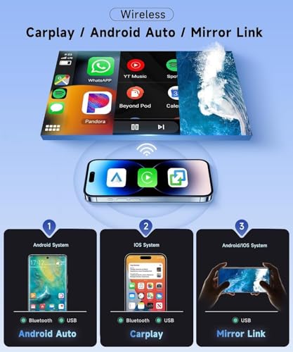 4G+64G 9" Double Din Car Radio Upgrade Head Unit with Wireless Carplay Android Auto GPS WiFi SWC FM USB Mic Backup Camera
