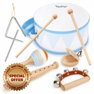 Kids Drum Kit 6 in 1 Musical Instruments Baby Toys Wooden Toys Sensory Toys for 2+ Year Old Boys Girls Baby