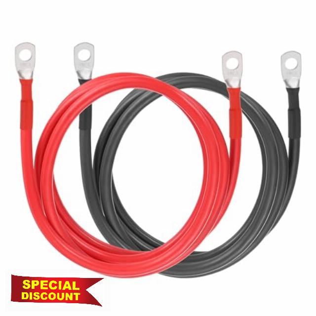 sourcing map 2 PCS 6AWG Gauge Battery Cable Wire 5FT Length 5/16" Diameter Positive and Negative Copper Alternator Connector with US standard O-ring for Car RV Golf Cart Marine