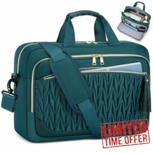 RAINSMORE 17.3 Inch Laptop Bag for Women Work Bag Large Briefcase Messenger Bags Tassel Design Teacher Tote Bag for Business Office Travel College Dark Gree
