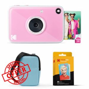 KODAK Printomatic+ Instant Print Digital Camera Starter Bundle + Carrying Case (Blue) + Zink 20pk Sticky-Back Photo Paper - 10MP