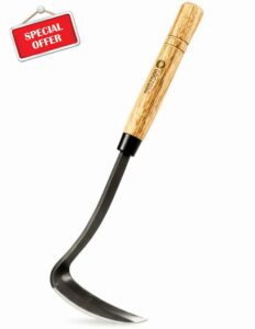 GOGZONG Japanese Hand Hoe – Japanese Weeding Tool with Rust-Proof Steel Blade & Maple Wood Handle | Razor Hoe Weeding Tool for Patio