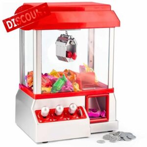 Candy Grabber Machine with Music & 24 Coins Mini Arcade Claw Toy for Kids & Adults Sweet Retro Catcher Game Refillable Candy Dispenser Party Fun Gif