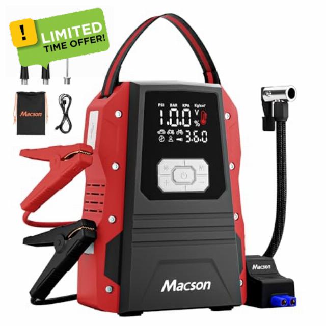 Macson 5000A Car Battery Booster Jump Starter - Portable 12V Jump Box Battery Pack for 9.0L Gas/8.0L Diesel Engines