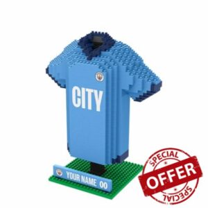 FOCO Officially Licensed Personalised Football BRXLZ Desk Shirt 3D Bricks Building Construction Toy (Manchester City FC (936 pieces))
