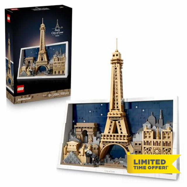 LEGO Architecture Paris – City of Love - DIY Miniature Model Kit for Adults - Home Decor 3D Wall Art w/Iconic Parisian Landmarks Incl. Eiffel Tower - Gift Idea - 21064