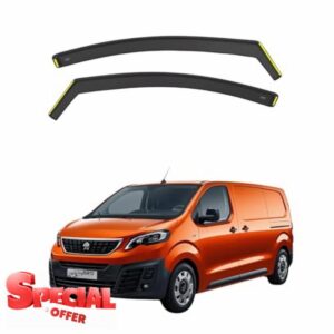 Wind Deflectors for PEUGEOT EXPERT MK3 or TRAVELLER 2016-onwards 2-pcs Visors Set- Keep Your Car Ventilated in Rain - Reduce Wind Turbulence - In-Channel Dark Tinted Set Visors (BWS)