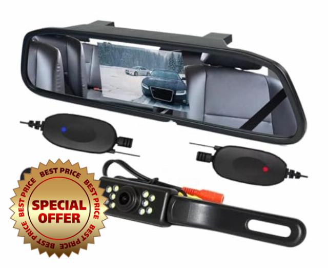 Parking Camera Wireless Car Backup Camera Rear View System Night Vision + 4.3" Mirror Monito