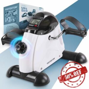 PORTENTUM Pedal exerciser for elderly with LCD screen 6 functions – Compact arm and leg trainer with adjustable resistance and carry handle – Portable design – Ideal mini exercise bike for home use