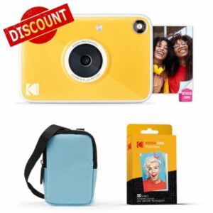 KODAK Printomatic+ Instant Print Digital Camera Starter Bundle + Carrying Case (Blue) + Zink 20pk Sticky-Back Photo Paper - 10MP