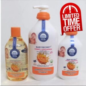 Baby Secret Vitamin C & Niacinamide Body Lotion 400ml + Shower Gel 1000ml + Oil 440ml - 3Pcs Set - Protection from birth ph 5.5
