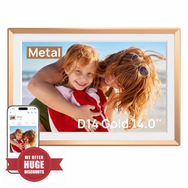 ARZOPA 14 Inch Metal Digital Photo Frame Free Cloud Storage Share Unlimited Photos & Videos No Subscription Fees WiFi Digital Picture Frame 1920*1200 FHD Touchscreen Best Custom Frame for Gifting-D14