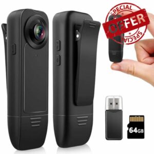 1080P Mini Body Camera with Audio and Video Body Worn Camera with 64GB Memory Card Loop Storage Body Cam Wearable Police Camcorder for Hiking