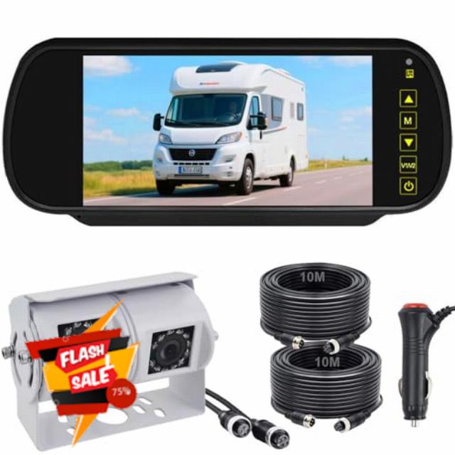 4PIN White Dual Lens RVs Reversing Camera with 7 inch Rear View Mirror Monitor