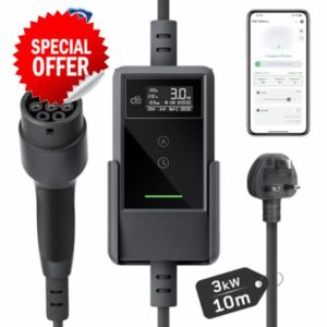 dé EV Charger 3 Pin Plug 3kW App [10m