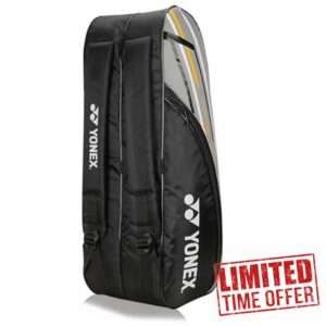 Yonex Stylish Badminton Kit-Bag |Double Zipper Compartment for Storage of 6 Rackets and Clothes|Side Pocket |Back Straps |Accessories Compartment |Made in India