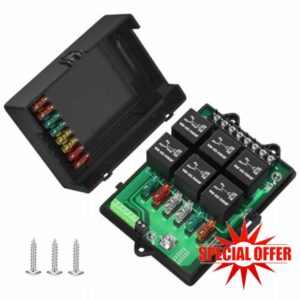 Fuse Relay Box 12V Automotive Universal Fuse Panel with 6 Way Relays and 14 ATC/ATO Blade Fuses for Car Truck Boa