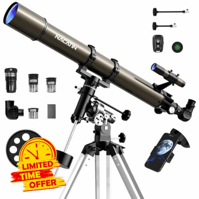 NACATIN 1000mm Focal Length Telescope with Equatorial Mount for Adults