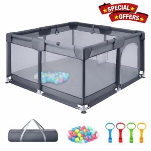 Baby Playpen for Toddlers with Soft Fabric Bumpers