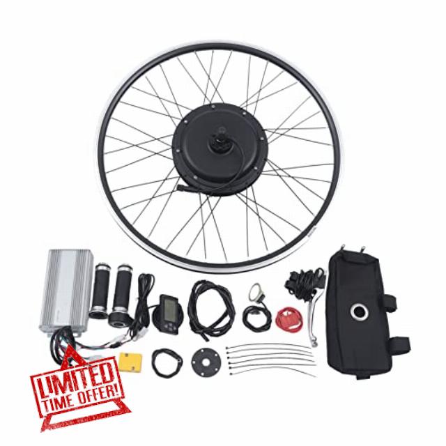 1500W Electric Bike Conversion Kit | 26 Inch Rear Wheel Motor with LCD Display Pedal Assist for Bicycle to E-Bike 48V 55km/h DIY Installation Kit Black