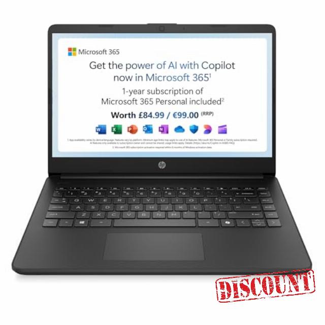HP 14s-dq3001na Intel Celeron N4500 Dual-Core 4GB RAM 64GB eMMC 14" HD LCD Windows 11 Home S Laptop USB-C HDMI WiFi 6 Lightweight - Black - BM2T8EA#ABU