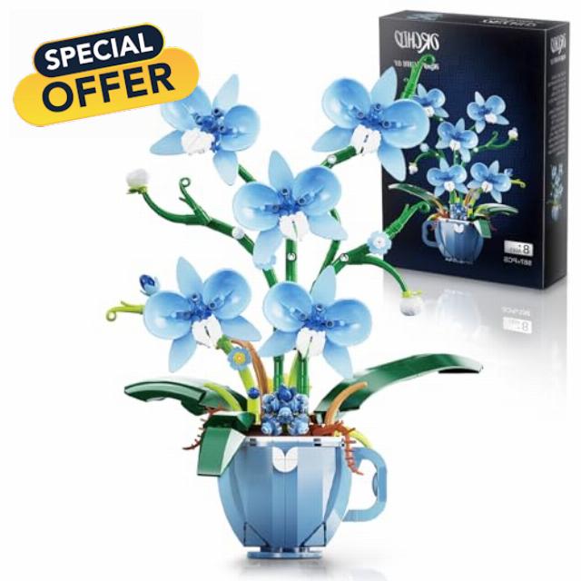 Blue Orchid Flower Building Set with Vase for Adults
