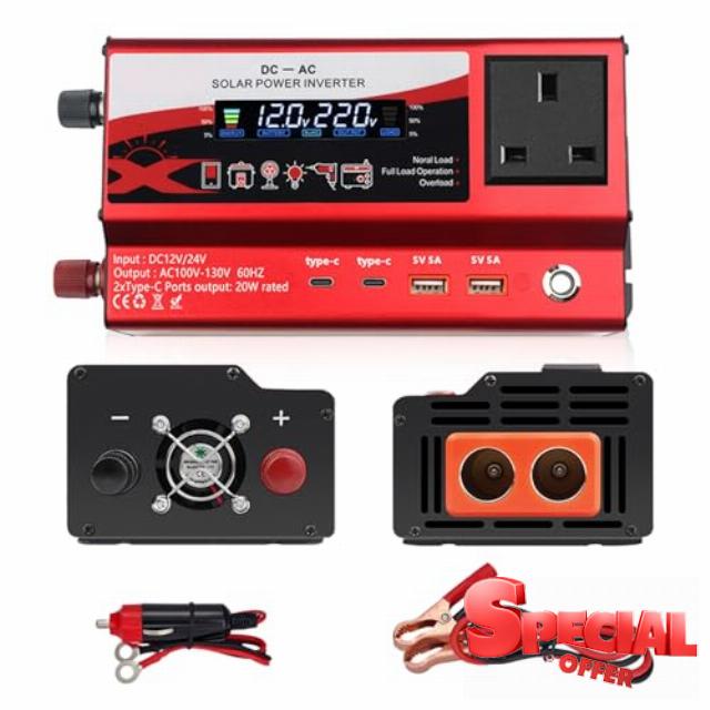 1200W Car Power Inverter DC 12V/24V to AC 220V