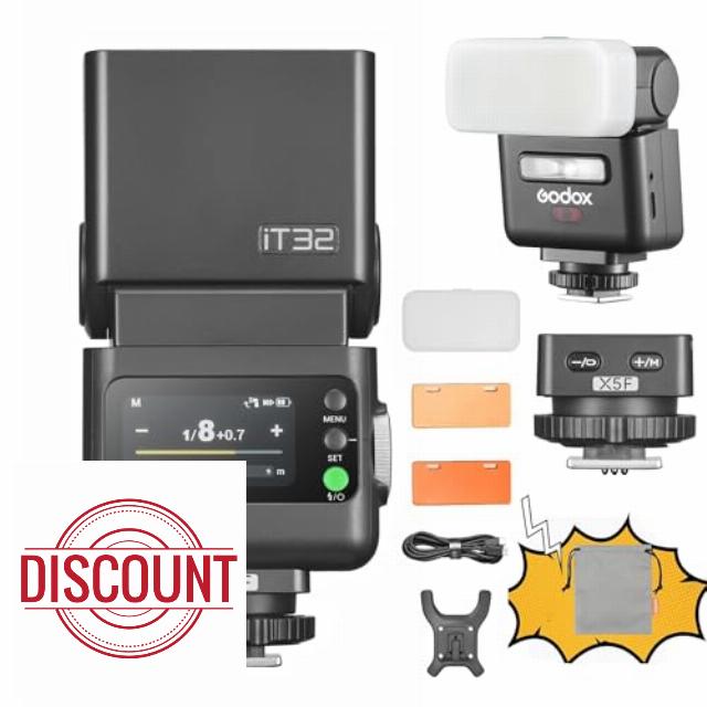 Godox iT32 TTL Camera Flash & X5 F Wireless Flash Trigger 2.4GHz HSS 1/8000s GN18 with Magnetic Diffuser for Fuji Cameras