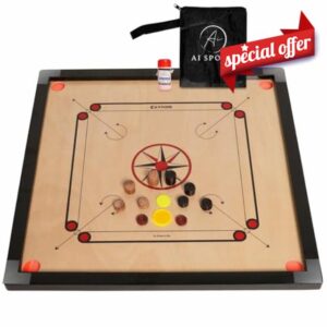 AI Sports Carrom Board 33–33 Inch with 25 Pieces – Full Size Wooden Carrom Set with Coins
