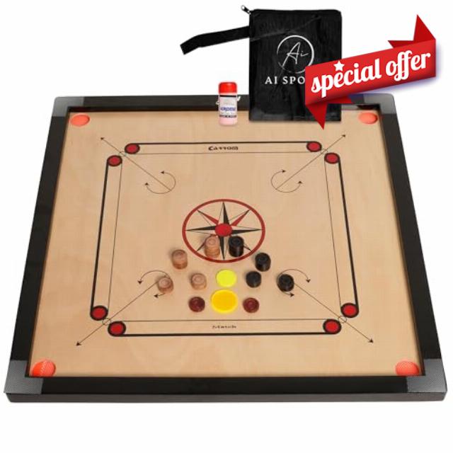 AI Sports Carrom Board 33–33 Inch with 25 Pieces – Full Size Wooden Carrom Set with Coins
