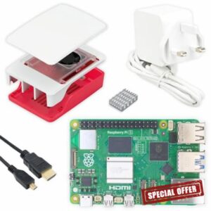 Raspberry Pi 5 8GB Essential Kit — Official 27W Power Supply | Official Case with Integrated Fan and Aluminum Heat Sink | 4K 60Hz Micro-HDMI Cable