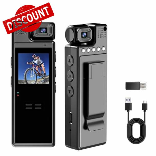 1080P HD Mini Body Camera Wearable Body Cameras 180° Rotatable Lens 6HR Continuous Recording Motion Detection Portable Mini Action Bodycam for Cycling Law Enforcement Personal Security