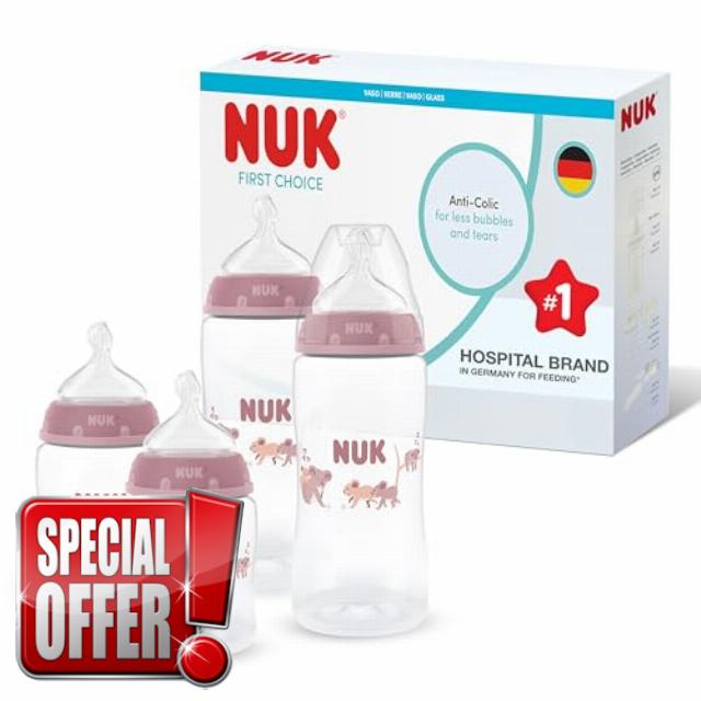 NUK First Choice Baby Bottles | 0-3+ Months | 150ml & 300ml | Anti Colic Feeding Bottle | PP | Temperature Control Indicator | Koala | 4 Cou