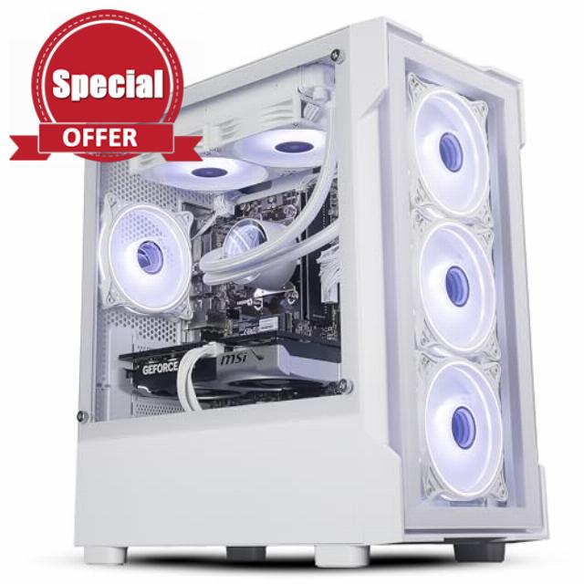 ionz Gaming PC Desktop | Intel i5-12400F | NVidia RTX 5070 | 16GB RAM | 1Tb NVME SSD | 240mm AIO | 650W 80+ PSU | Windows 11 | WiFi - Tornado- White