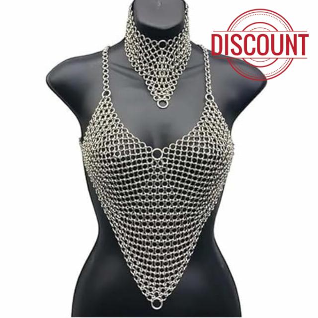 Medieval Chainmail Aluminum Bra and Necklace Set