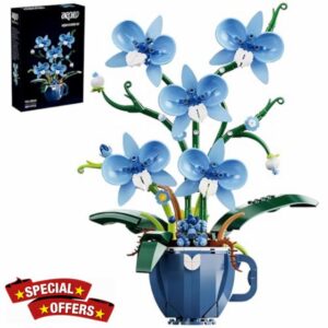 Blue Orchid Flowers Building Block Set Coffee Cup Flower Plant Building Kit Botanical Model Toys Home Decoration Gift for Adults Teens 567 PCS