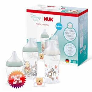 NUK Perfect Match Baby Bottles & Dummy Set | 0-6 Months | 3 x Anti Colic Feeding Bottles (150ml