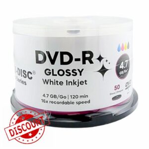 Pro-Series Glossy White Inkjet DVD-R 4.7GB 120min 16x – Full-Face Hub Printable Blank Recordable Discs for Duplication