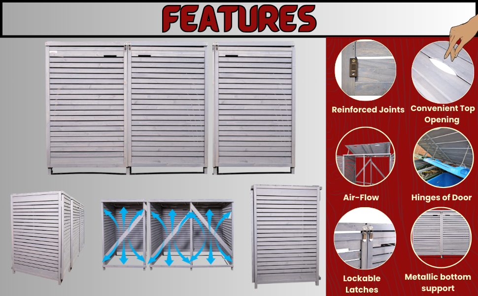 Technical diagram of storage unit dimensions showing 203cm length, 74cm front-to-back depth, and varying heights from 124cm to 109.5cm.
