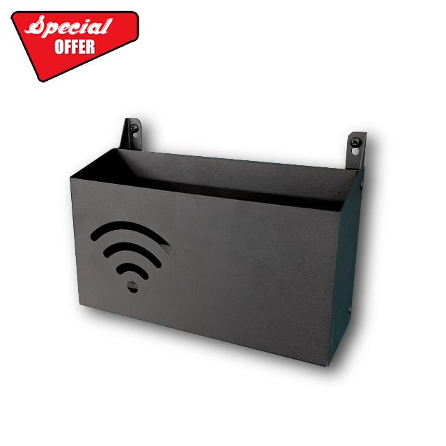WiFi Router Wall Mount Storage Box – Textured Black – Steel Network Equipment Organiser with Cable Management – Free-Standing or Wall Mounted – UK Made