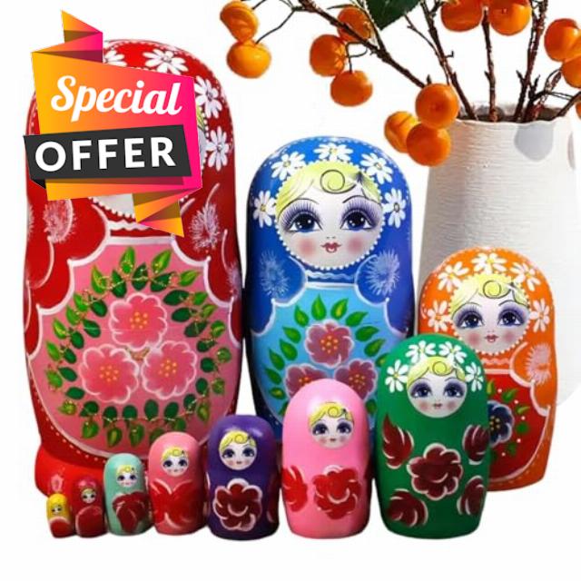Nesting Dolls | 10-Piece Cartoon Handmade Wooden Educational | Kids Stacking Toys Russian Dolls | for Children Adults Girls Home Decorations School Birthday Christmas