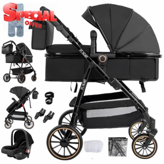 3 in 1 Baby Travel System(Newborn to 3 Years Baby Pushchair)–High-View Pram