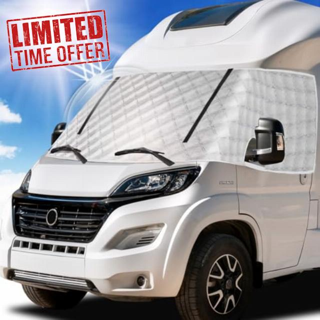 External Thermal Screen Cover for Fiat Ducato Peugeot Boxer Citroen Relay X250/290 from 2006-2025 Silver Windscreen Insulation with Zip Opening Campervan Window Cove
