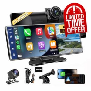 11.26" Wireless Carplay Screen Dash Cam Carplay & Android Auto Car Stereo Car Audio Receivers with 1080p Backup Camera GPS Navigation/Mirror Link/Voice Control/Siri Fits for All Vehicles