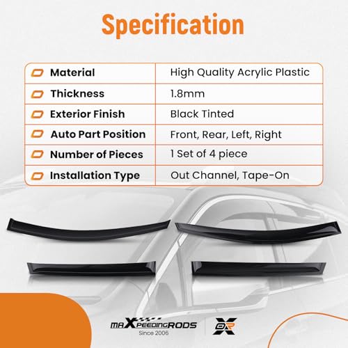 Auto Front Rear Side Window Deflectors Weather Shields Visors Rain Guards Set