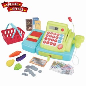 Kids Cash Register With Scanner Role Play Toy – Educational cash register for kids Learning Shopping Playset – Interactive toy till cash register with scanner For Imaginative Play